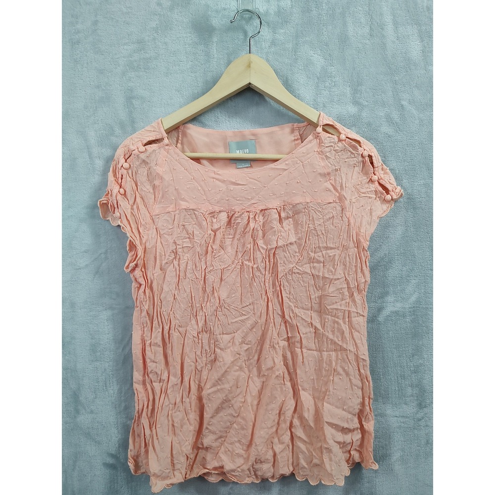 Maeve Anthropologie Peach Swiss Dot Scalloped Hem Blouse Shoulder Buttons Size 6